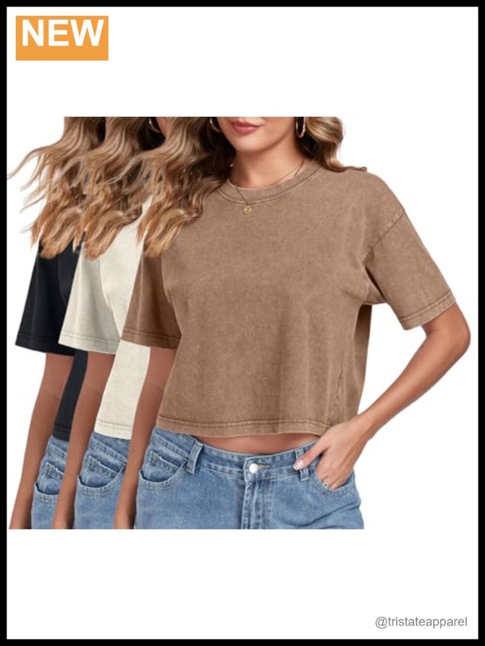 Women's Acid Wash Crop Top Short Sleeve Round Neck Casual Summer T-Shirt